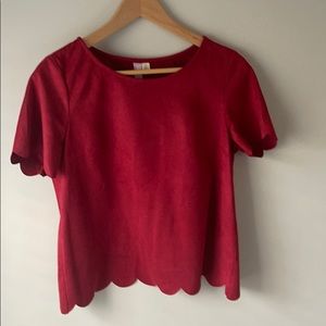 Alya Red Suede Scalloped Dressy Tee Shirt